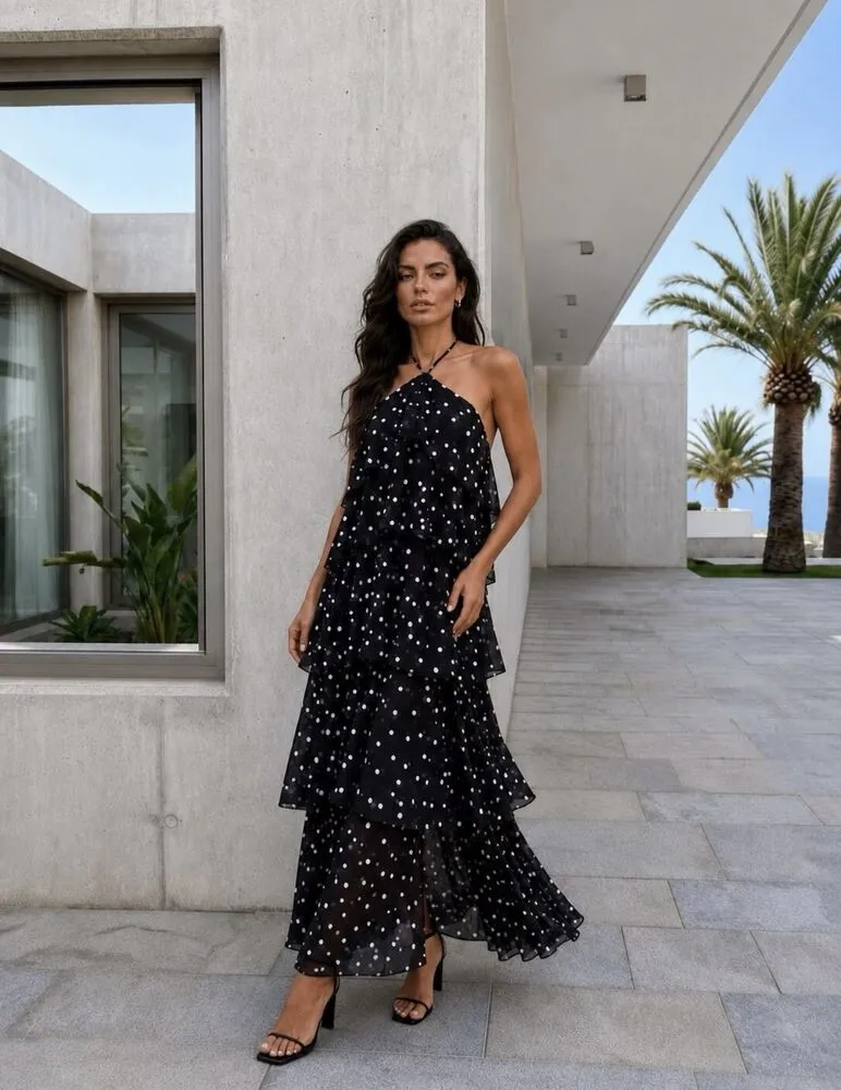 Carmella polkadot obleka črna - slika 2