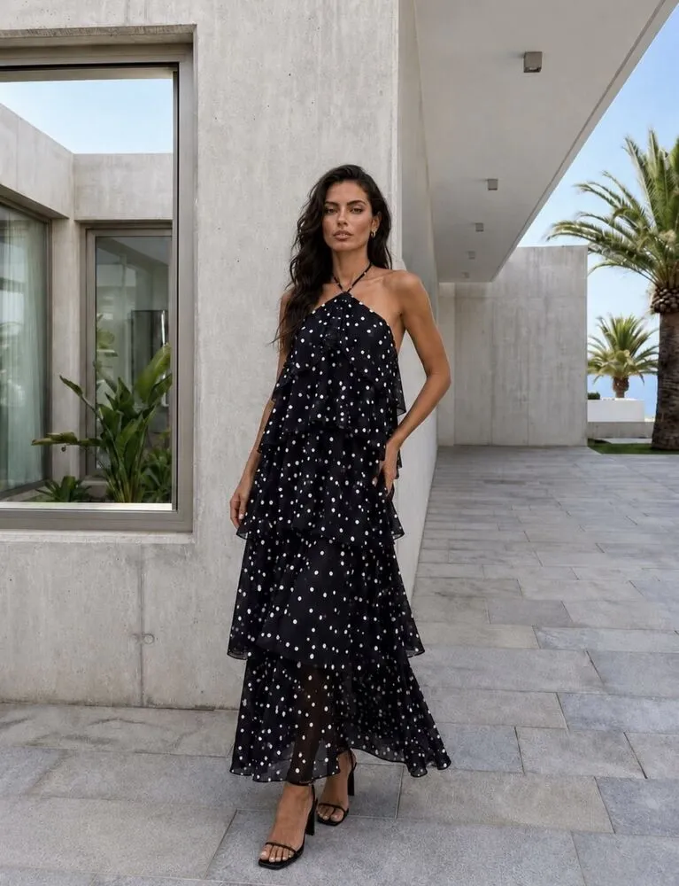Carmella polkadot obleka črna - slika 3