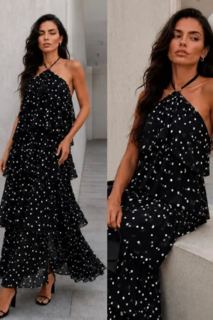 Carmella polkadot obleka črna