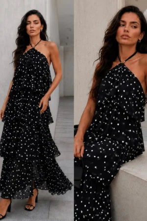 Carmella polkadot obleka črna