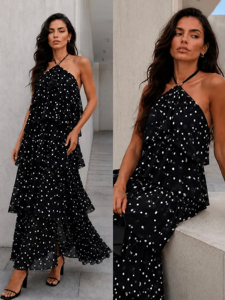 Carmella polkadot obleka črna