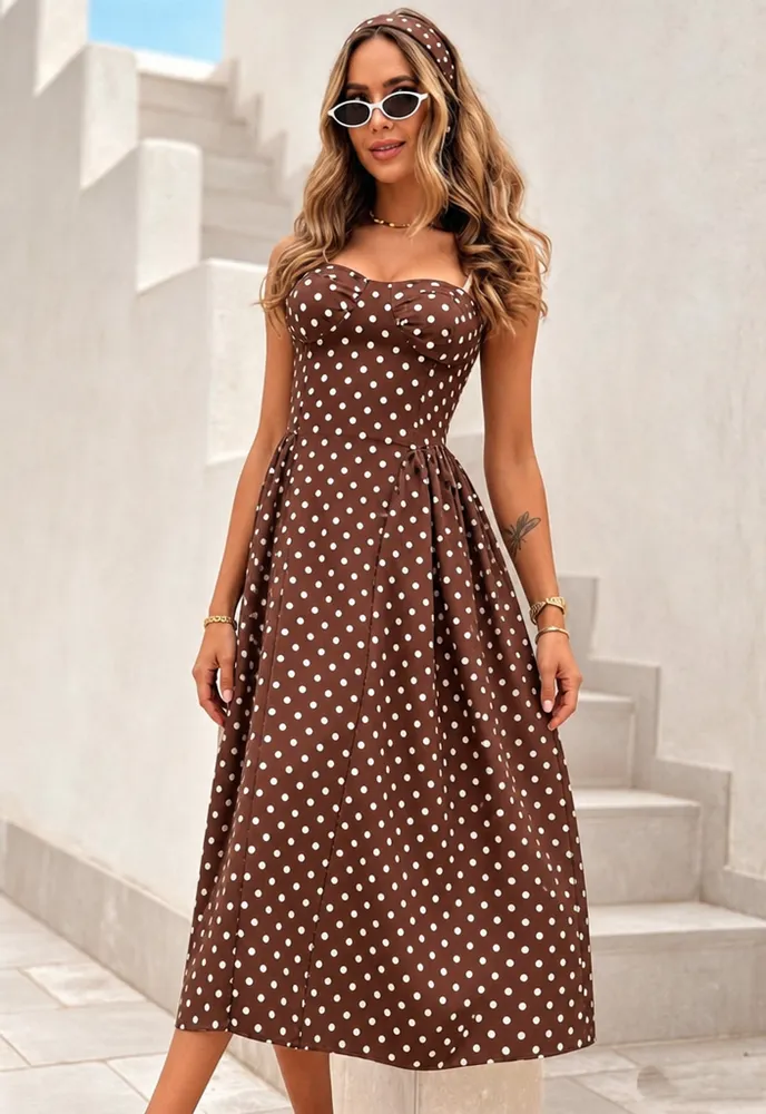Mabelle polkadot obleka rjava - slika 2