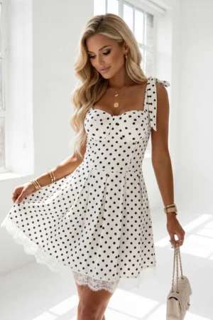 Alessia polkadot obleka bela