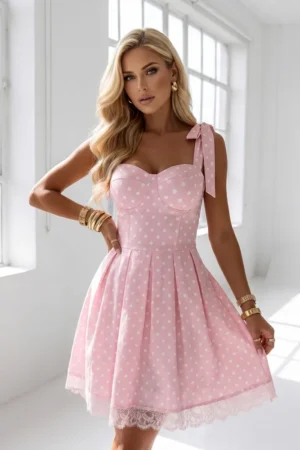 Alessia polkadot obleka roza