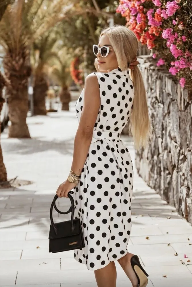 Naia polkadot obleka s pasom cream - slika 2