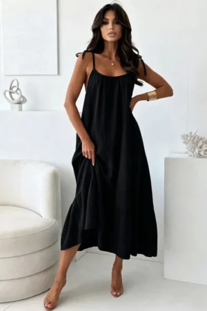 Luciana maxi obleka iz bombaža črna