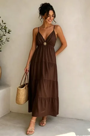 Norea maxi obleka iz viskoze rjava