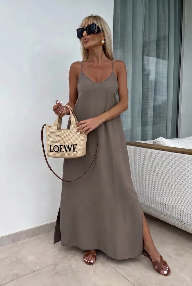 Mareen maxi obleka mocca - slika 3