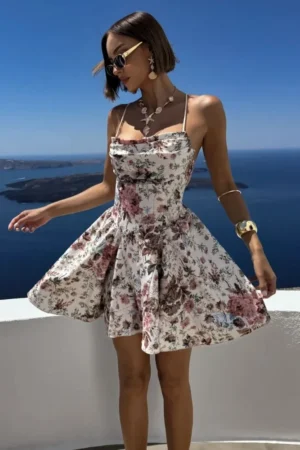 Shana floral obleka bež