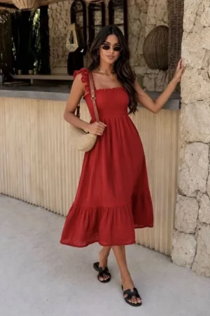 Alondra obleka iz bombaža rdeča