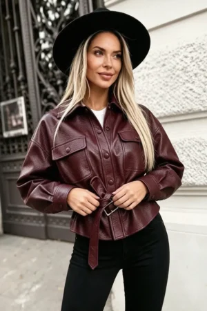 Camellia usnjena jakna bordo