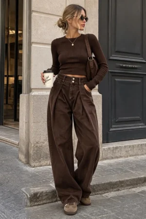 Lilou wide leg jeans hlače rjave
