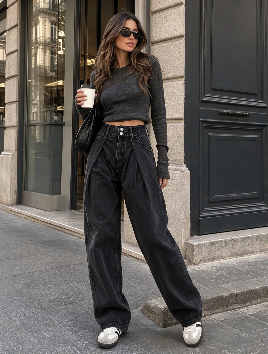 Lilou wide leg jeans hlače antracit - slika 3