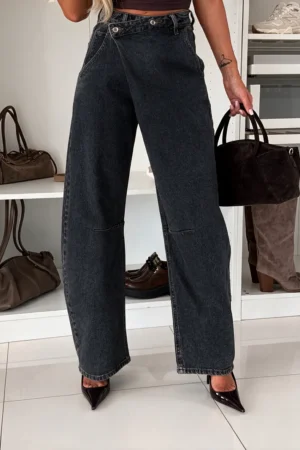 Mavis wide leg jeans hlače antracit
