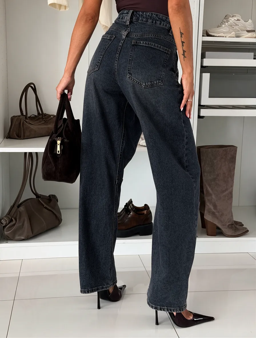 Mavis wide leg jeans hlače antracit - slika 3