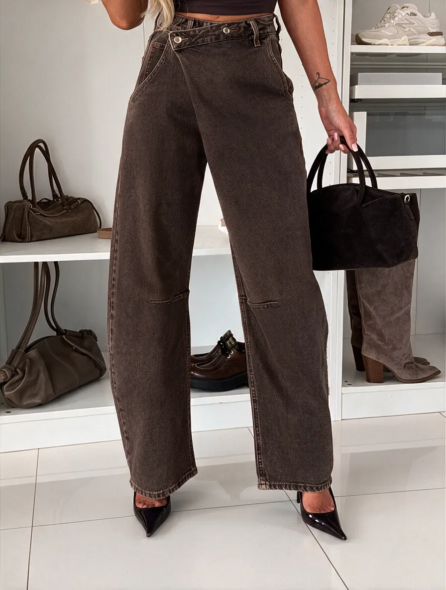 Mavis wide leg jeans hlače rjave - slika 2