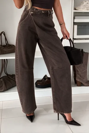 Mavis wide leg jeans hlače rjave