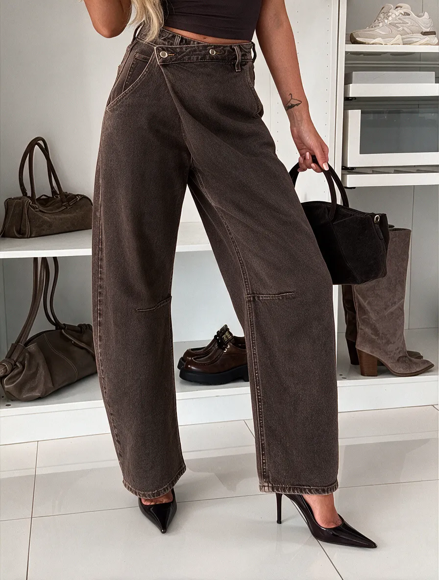 Mavis wide leg jeans hlače rjave