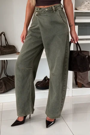 Mavis wide leg jeans hlače olivne