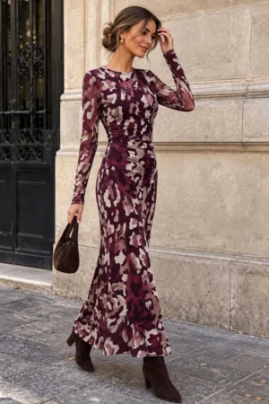 Sayuri bicolor obleka bordo