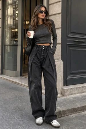 Lilou wide leg jeans hlače antracit