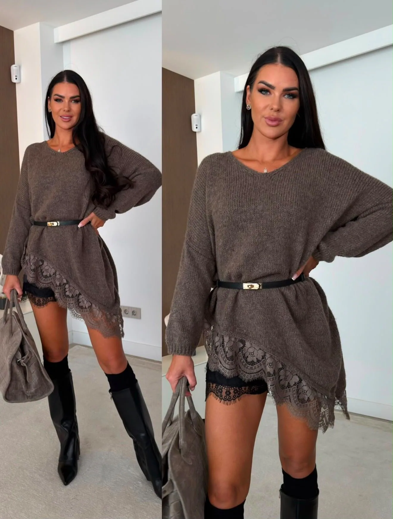 Odette pulover s čipko mocca - slika 4
