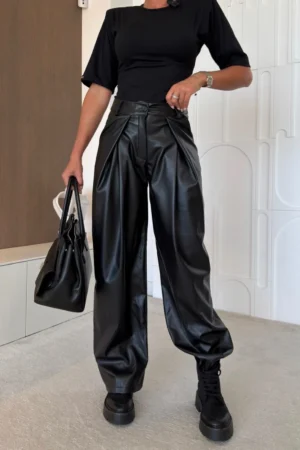 Bastian wide leg hlače črne