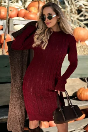 Livia pletena obleka bordo