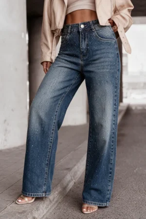 Ilan wide leg jeans hlače z diamantki