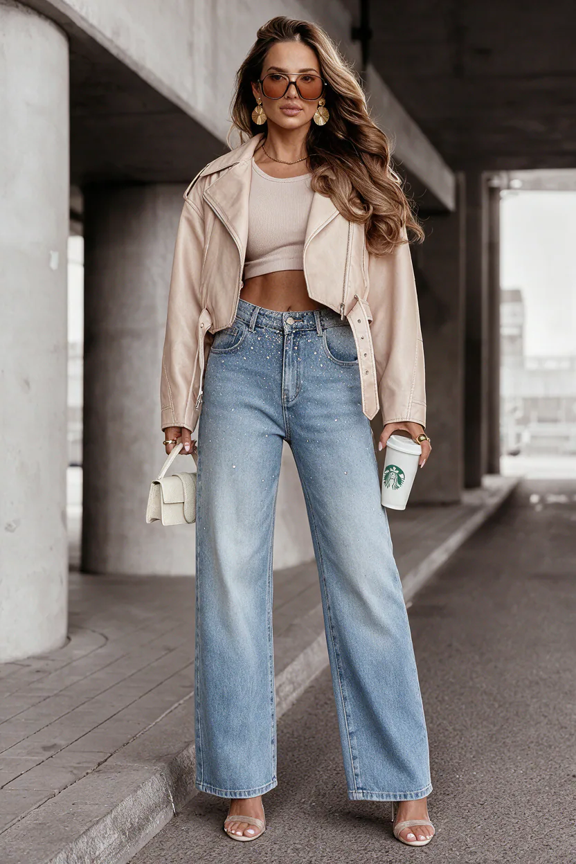 Aven wide leg jeans hlače z diamantki - slika 2
