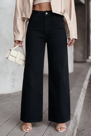 Kian wide-leg jeans hlače z diamantki